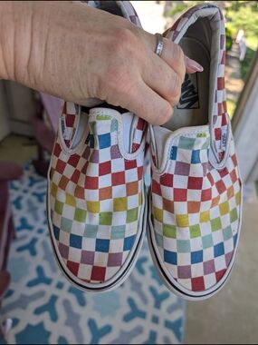 Vans Women's Rainbow Checkerboard Slip-On Sneakers - White/Multi